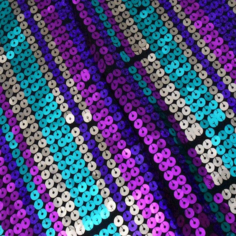 2 YD PC-Black/Disco Multi Striped Sequined Mesh Knit Fabric