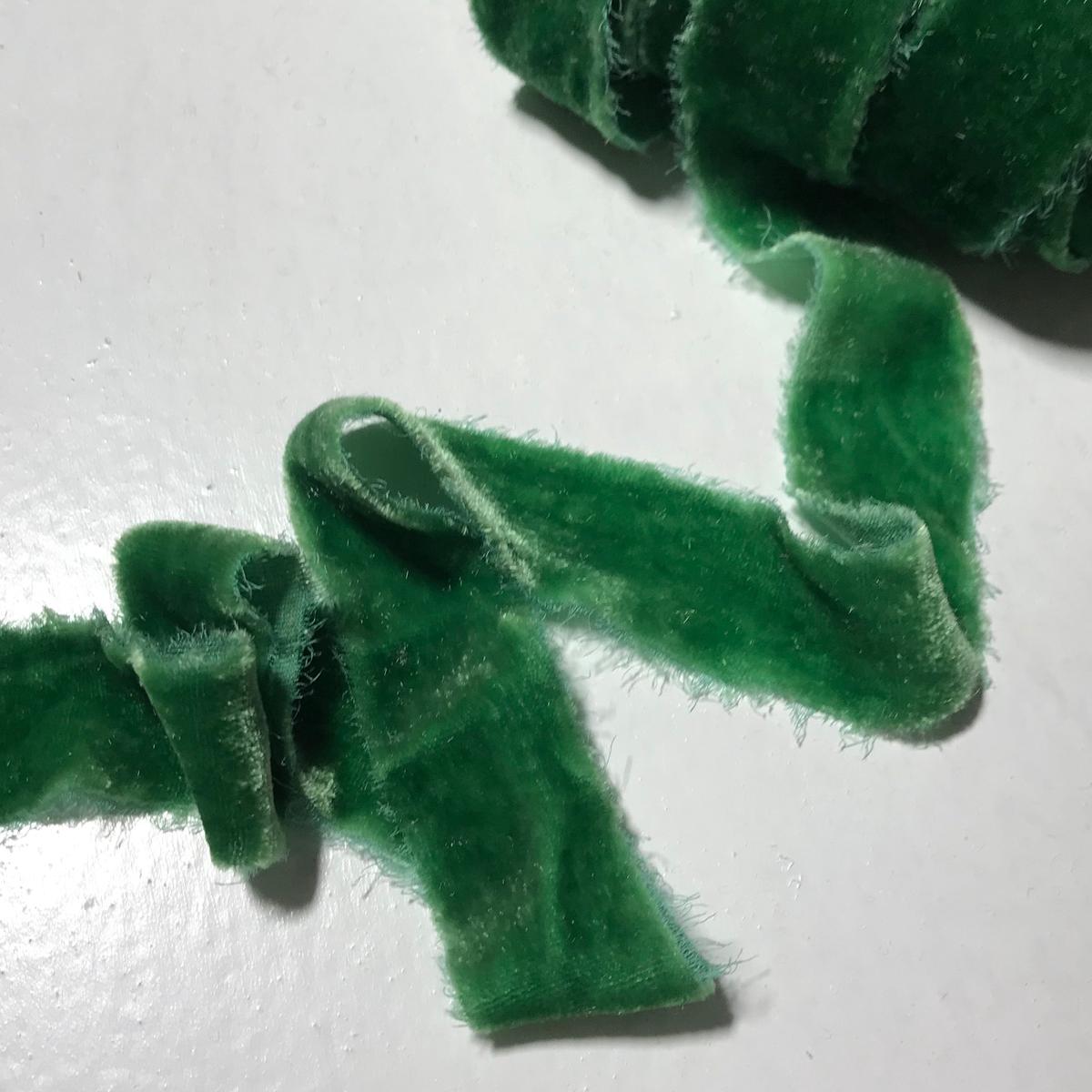 Hand Dyed Emerald Green Silk Velvet Ribbon ( 4 Widths to choose from) - 1" wide