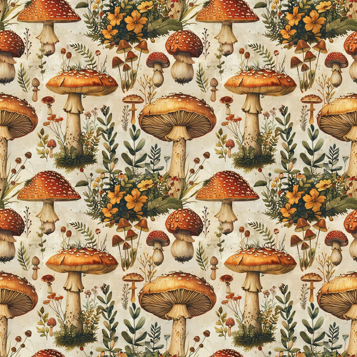 Retro Mushroom Botanical Pattern 3 Quilting Cotton Fabric