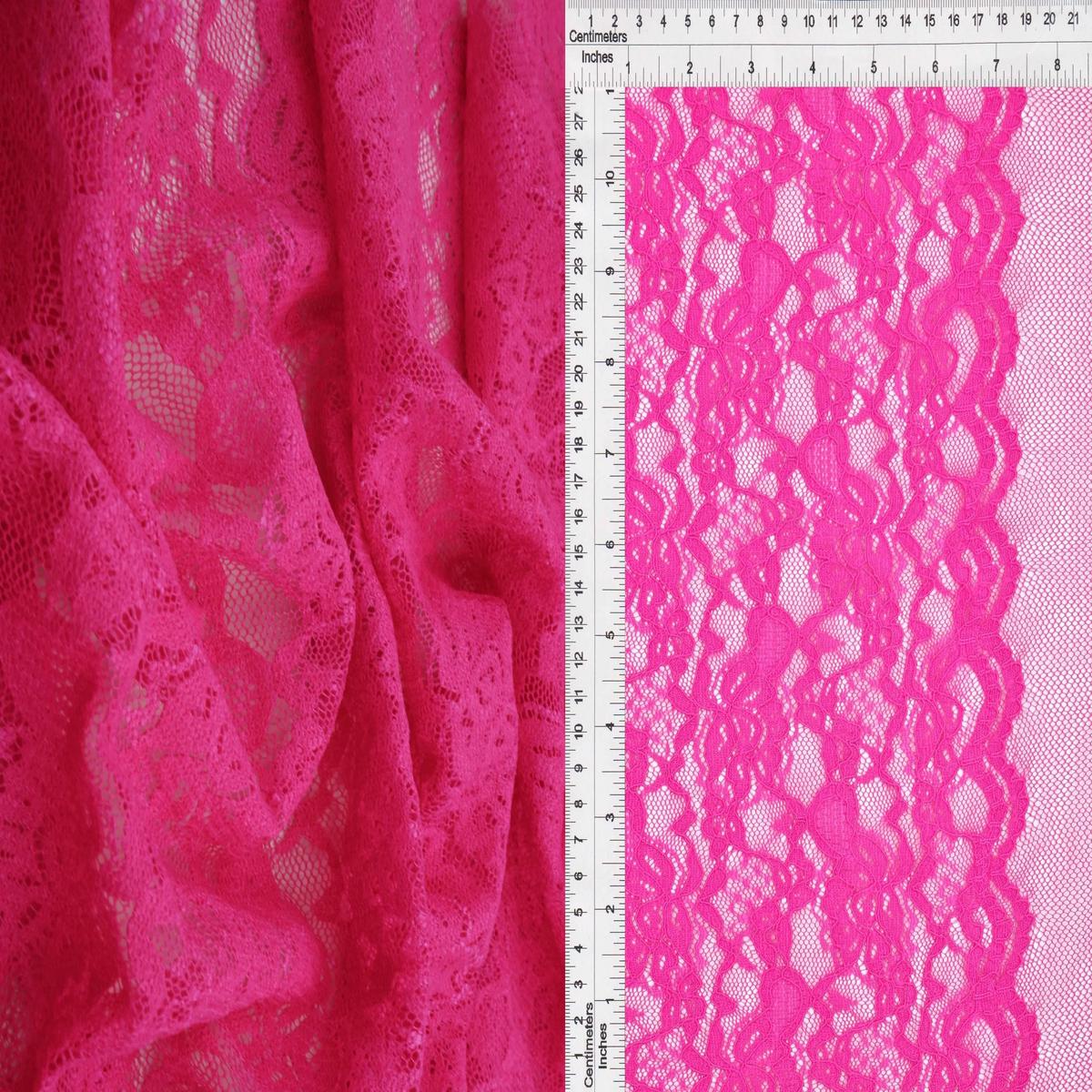 Floral Double Border Lace Fabric - LACE4478 - FUCHSIA