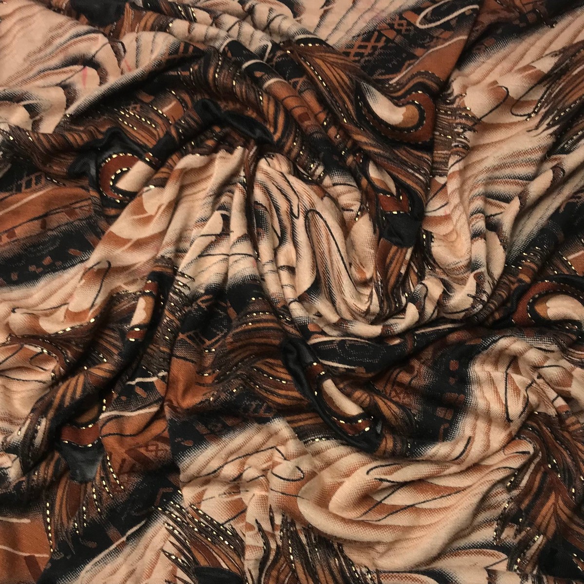 Fluff Up Your Feathers - Poly Knit - Beige Multi Abstract - 1.5M Bundle