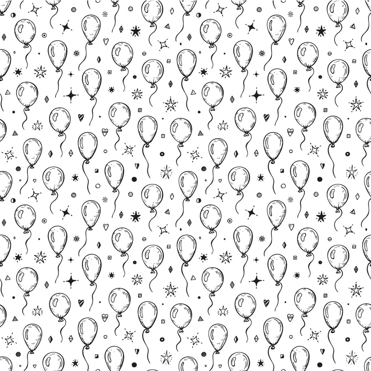 Balloons Fabric - BlackWhite