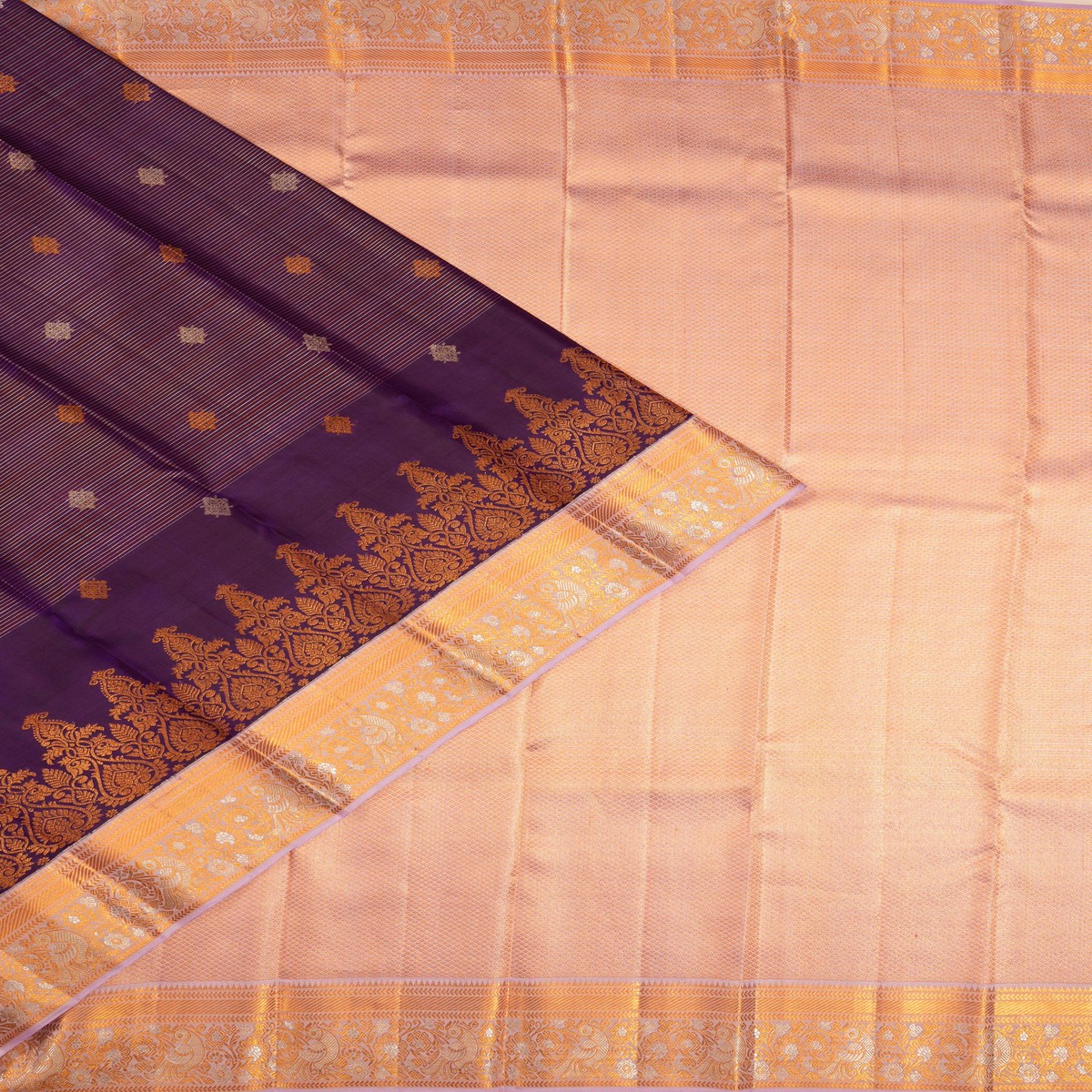 Kanchipuram Silk Oosi Lines And Butta Violet Saree