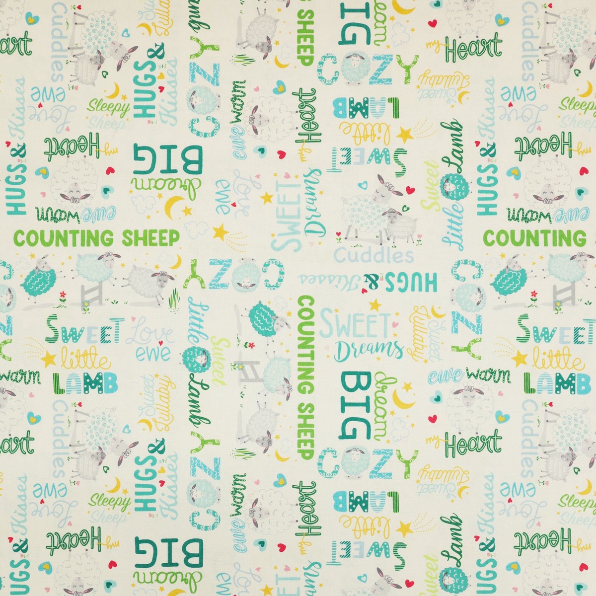 Sweet Little Lamb Fabric Collection - Sweet Cozy Words White