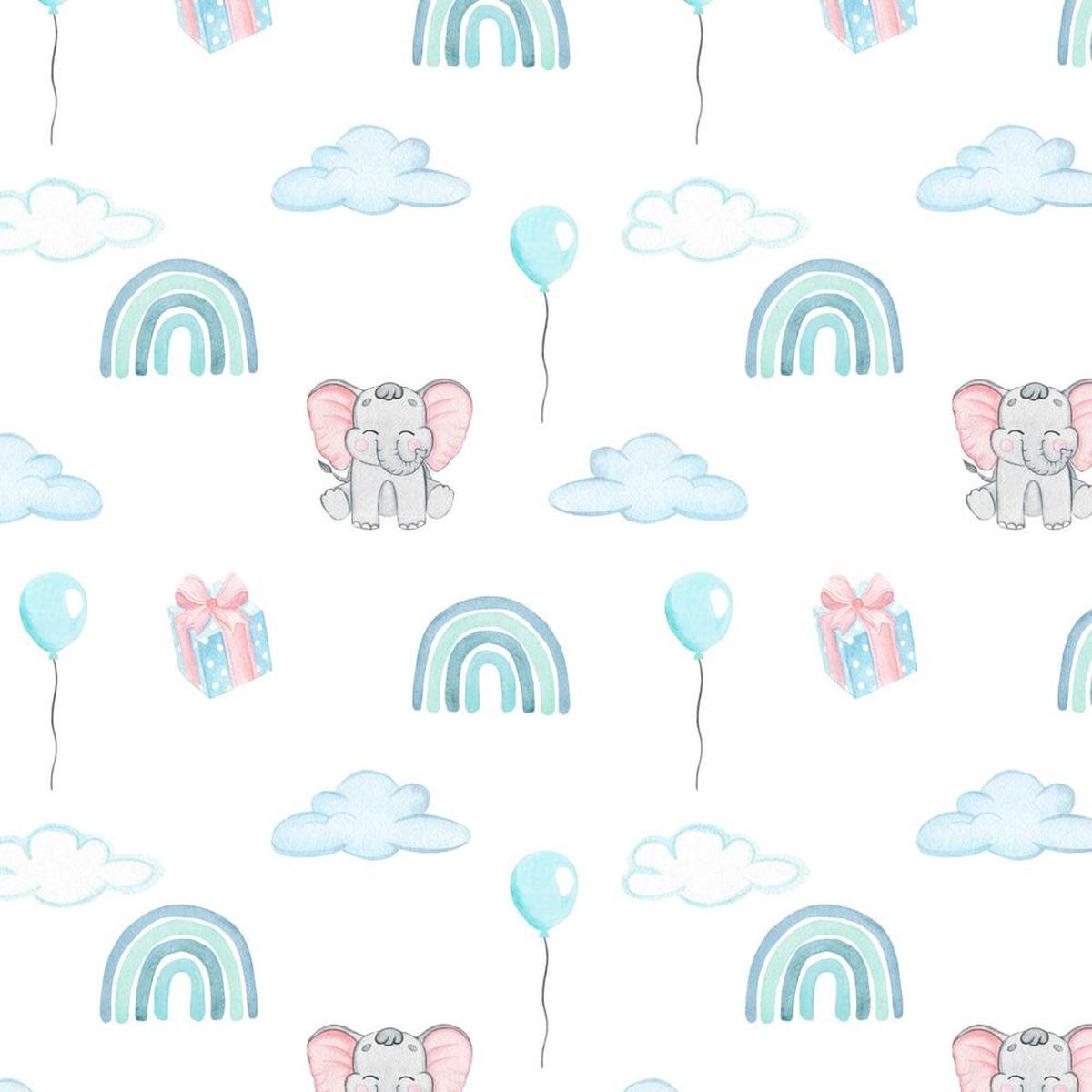 Watercolor Baby Elephant Nursery Fabric