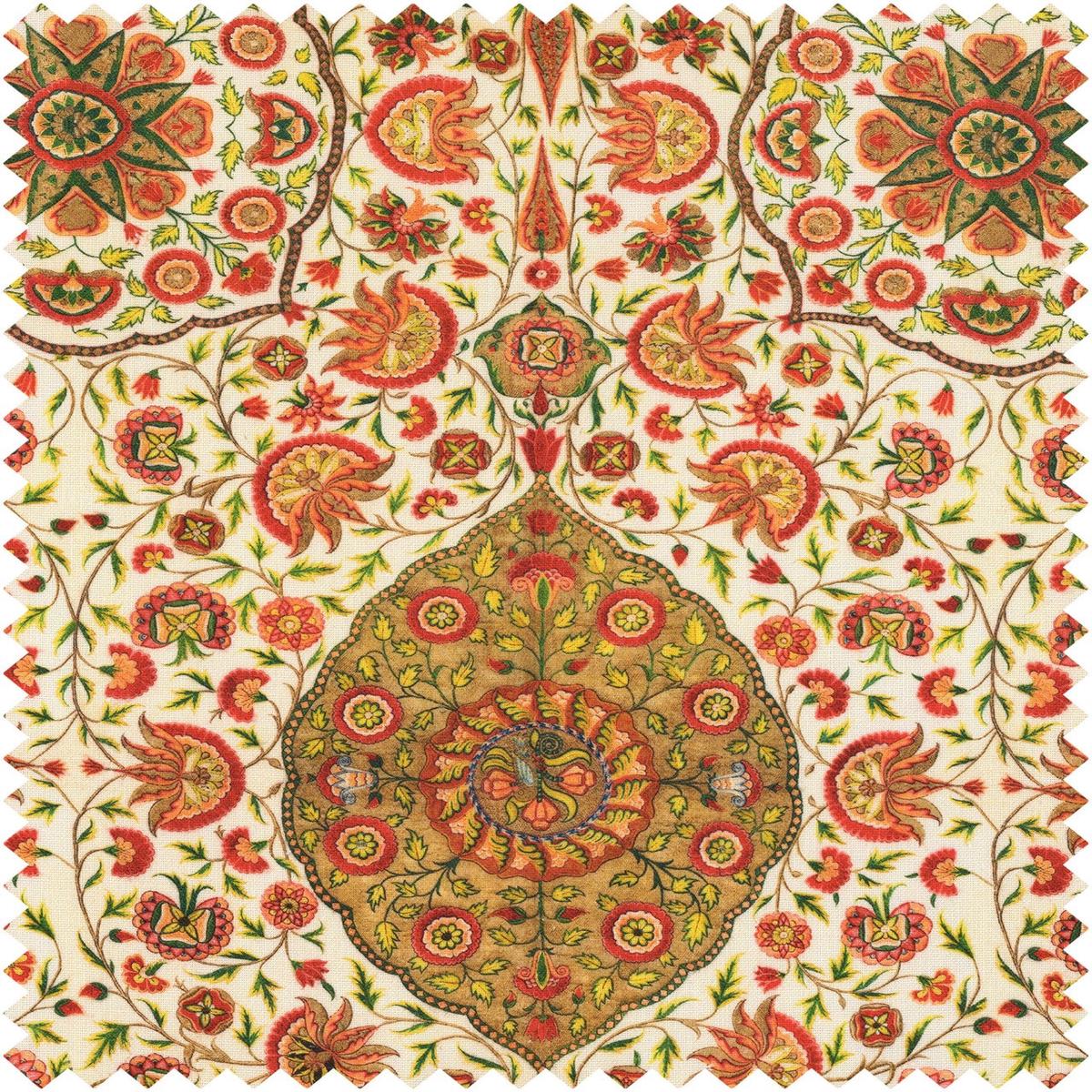 Csardas Green White Red Taupe Fabric