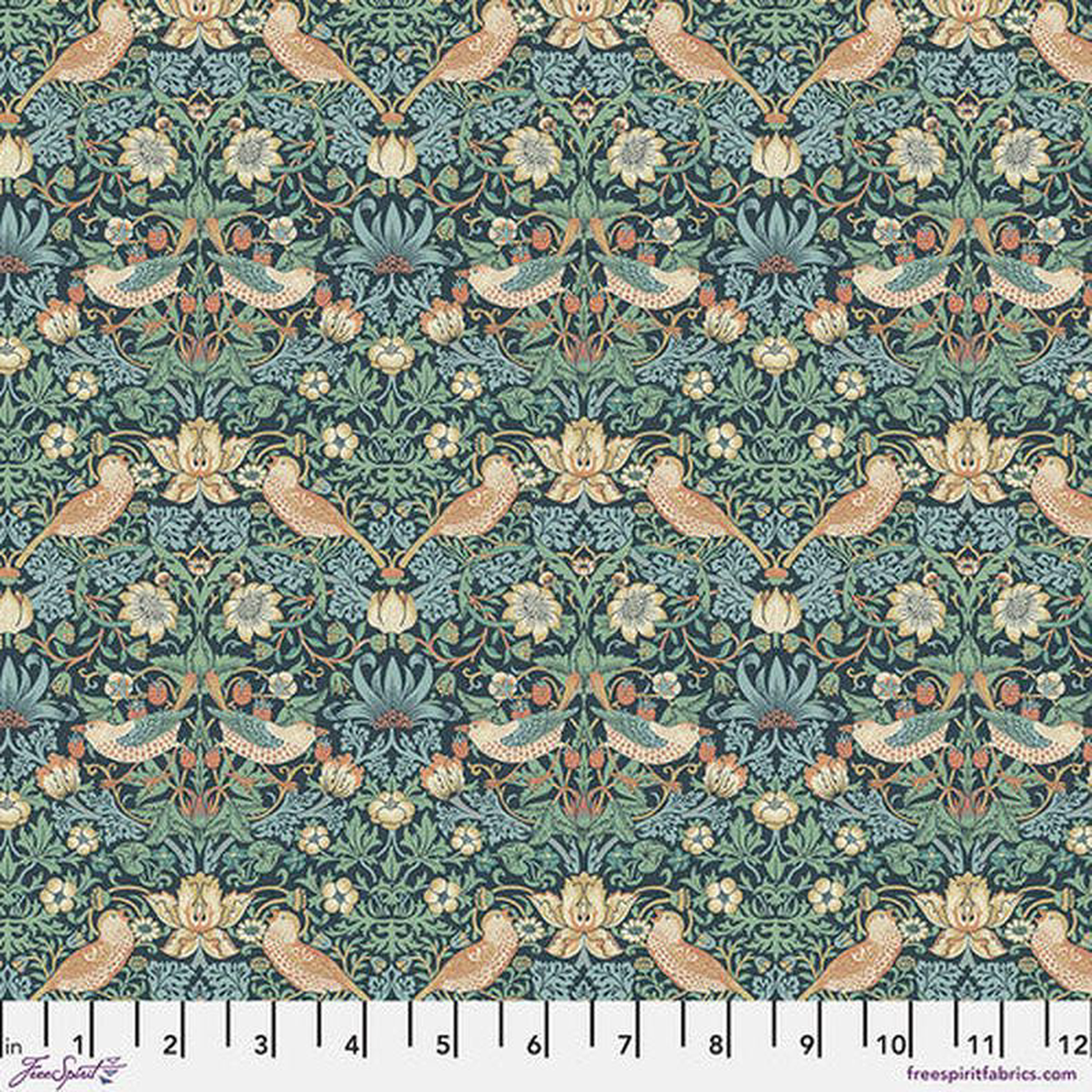 Fabric FreeSpirit Morris 038 Co Marine Mini Strawberry Thief by the Quarter Yard PWWM002MARINE