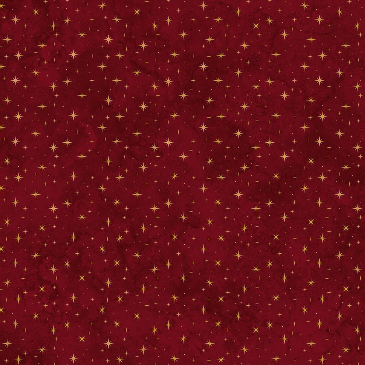 Fabric Northcott Dark Red Stars O' Christmas Tree Shimmer by the Quarter Yard 28961M-26