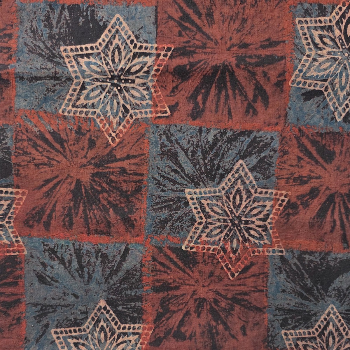Pure Cotton Ajrak Dark Red With Cream And Black Geometrical intricate designs Hand Block Print Fabric