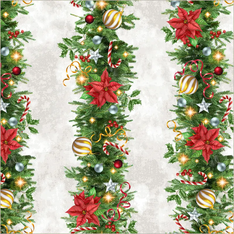 All-American Christmas Whistler Studios 55278-3 White Deck the Halls Cotton