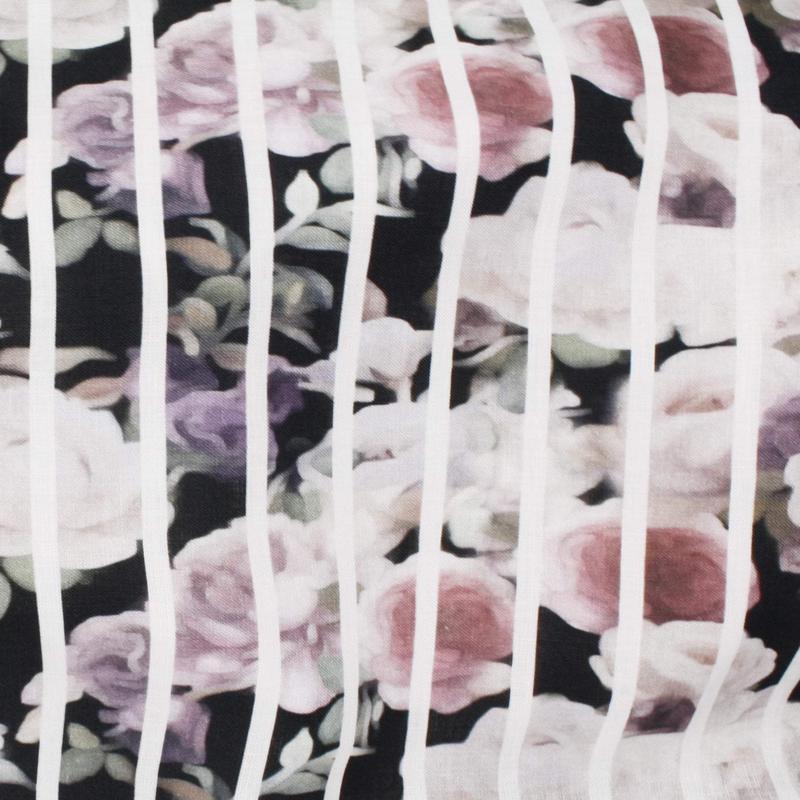 Digital Floral Stripe Linen Black / Multi