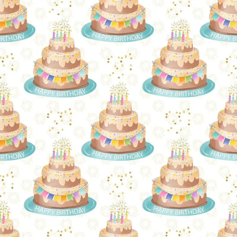 It's a Birthday Party Cake Fabric - White