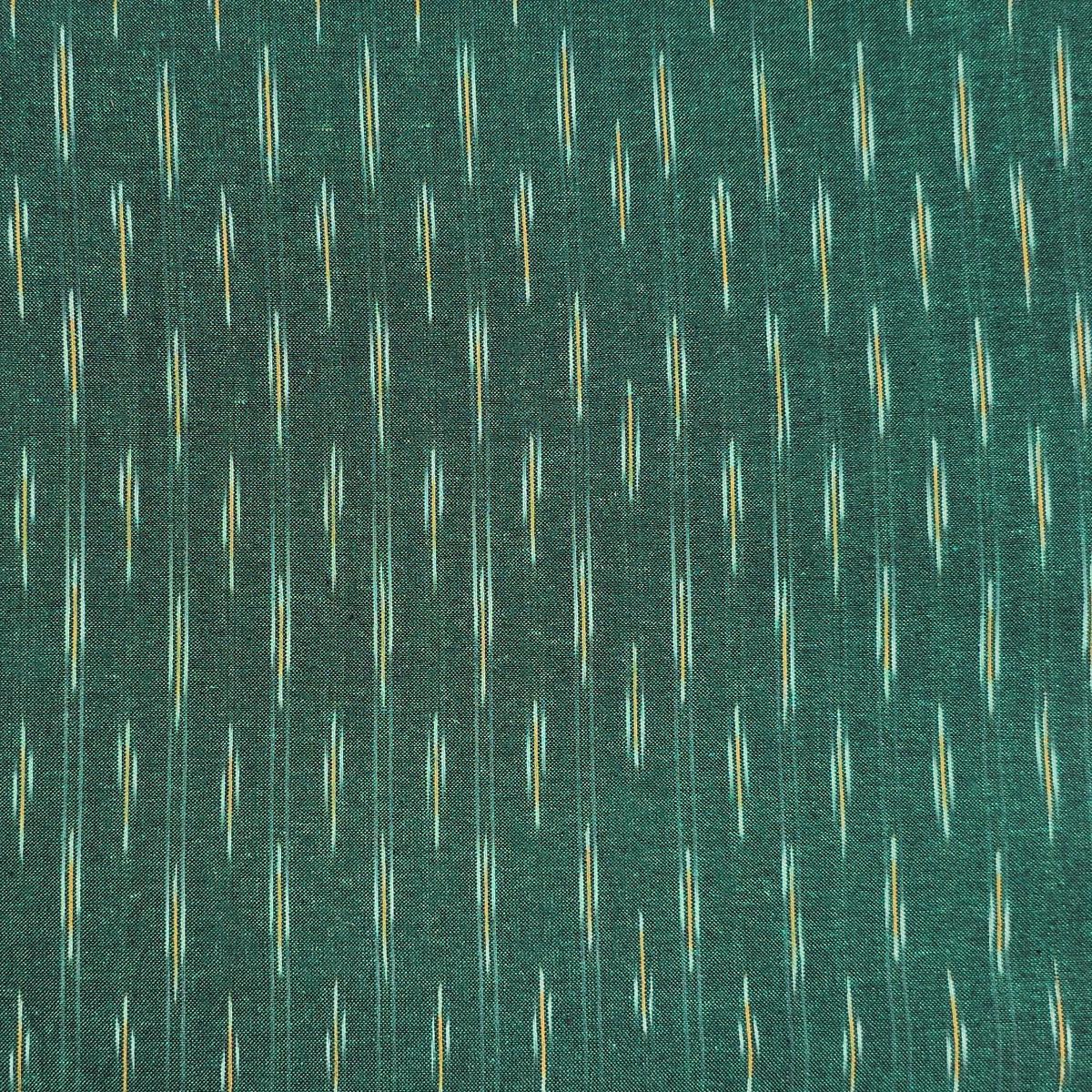 Pure Cotton Ikkat Green With White And Yellow Fines Weaves Woven Fabric