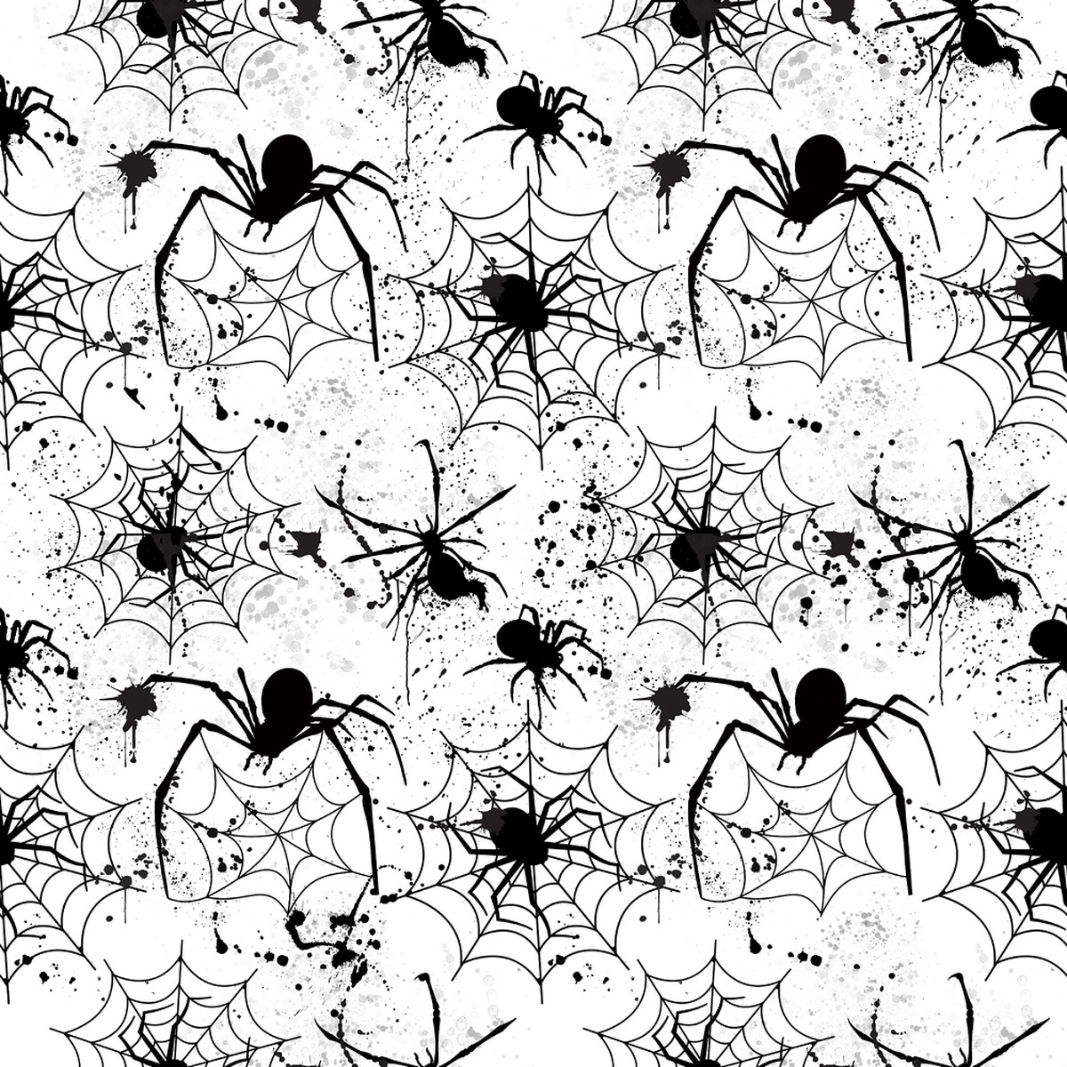Spooky Paint Splatter Spider Fabric - Black White