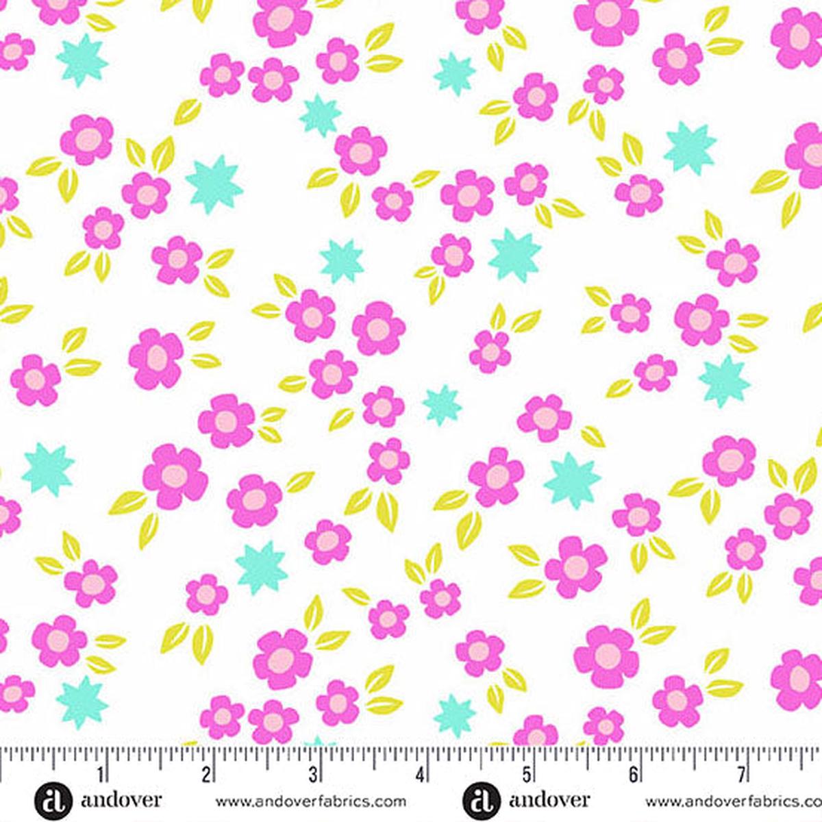White Starry Blooms Color Pop Playground Cotton 44"/45" Fabric Per Yard
