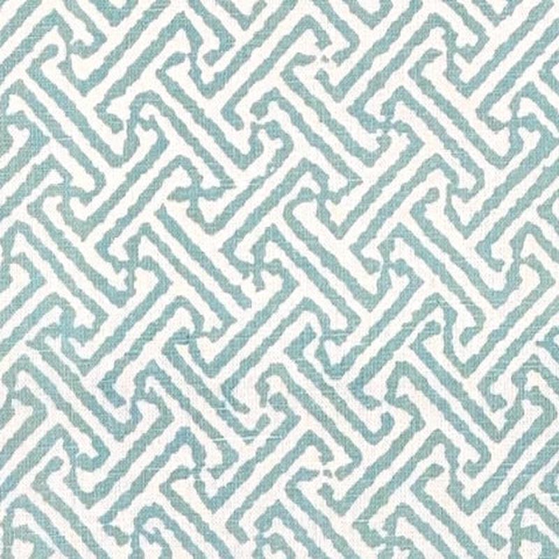 China Seas Fabric: Java Java - Custom Light Turquoise on White 100% Linen
