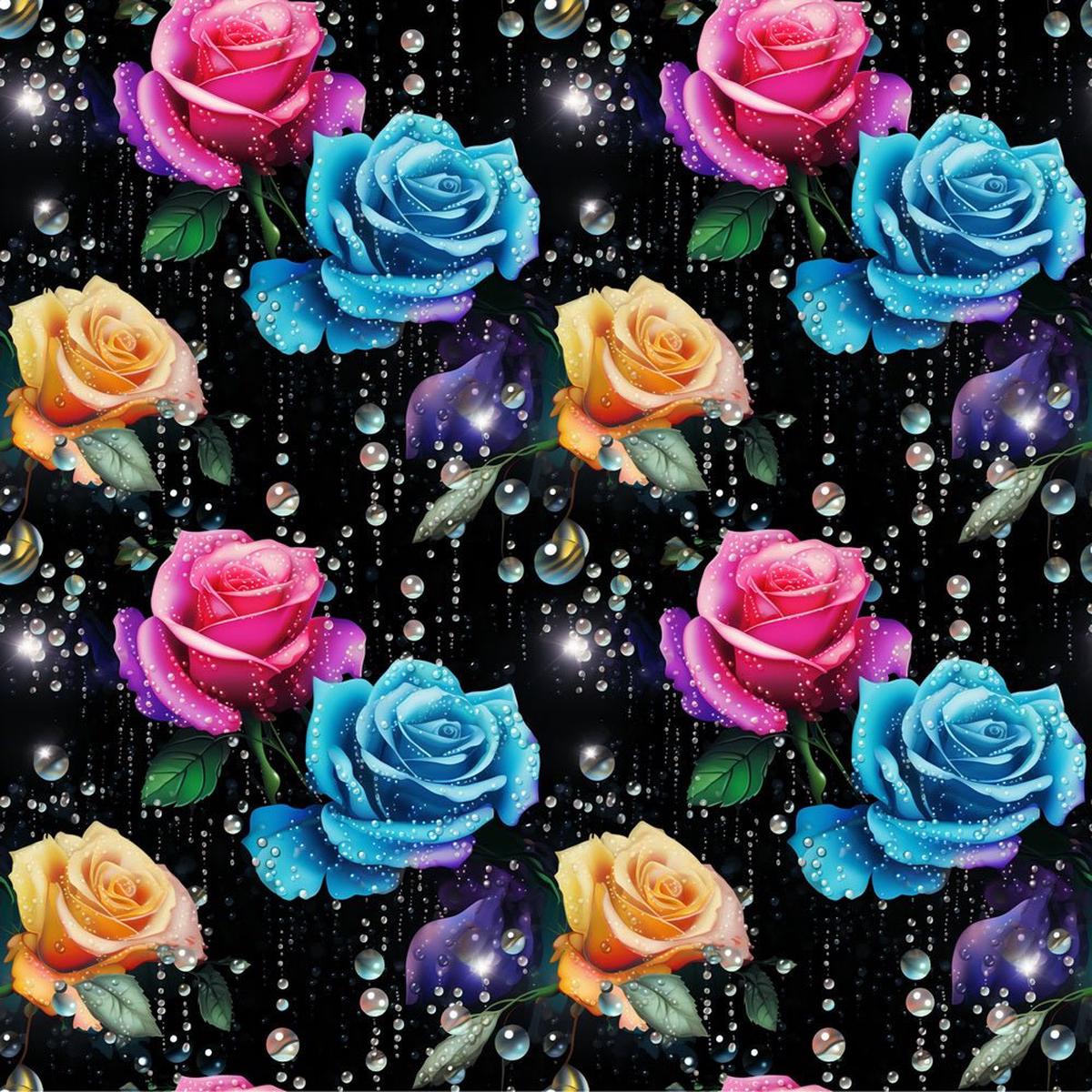 Colorful Roses Water Droplets Fabric