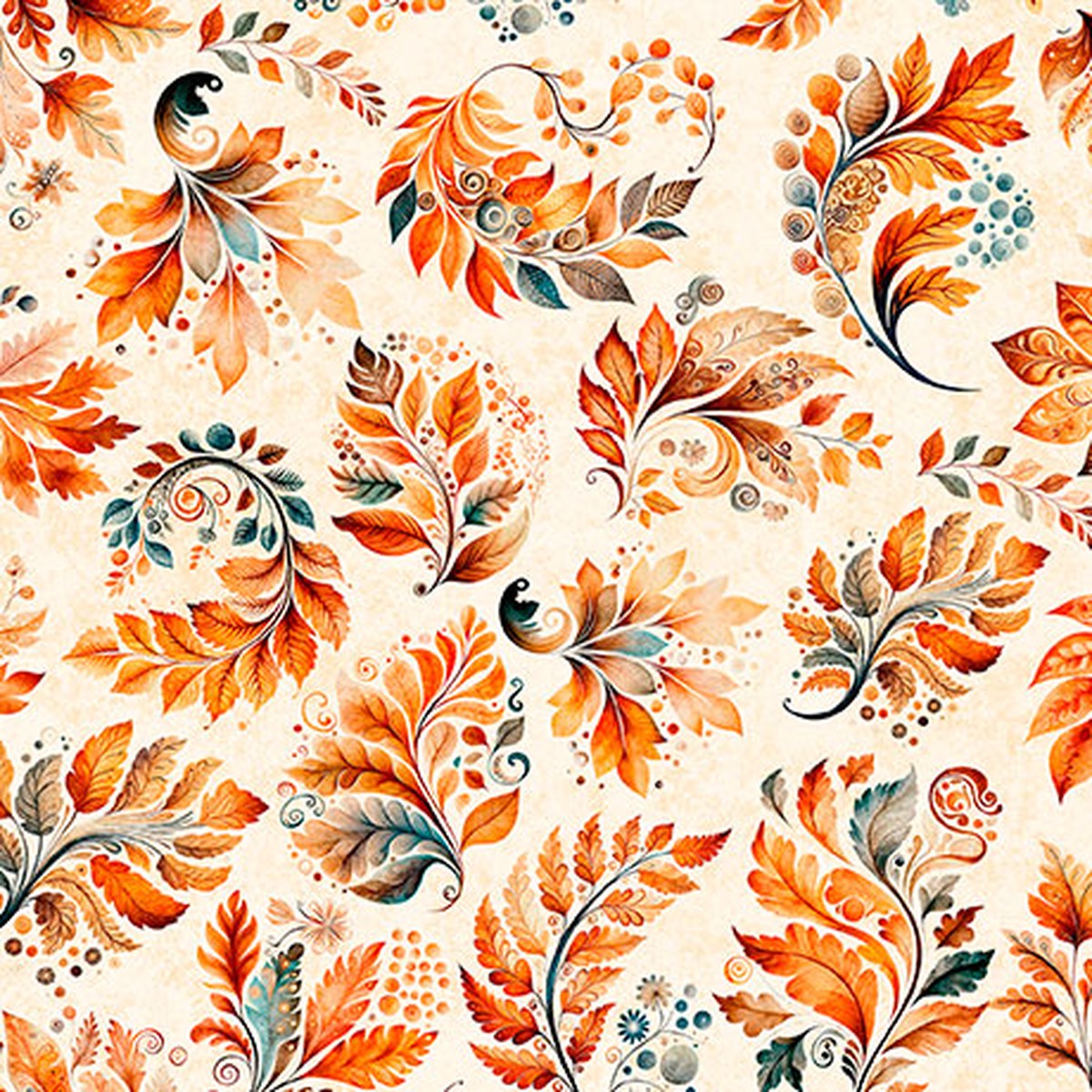 Cream Fall Leaves Harvest Hollow 44"/45" Cotton Fabric per yard