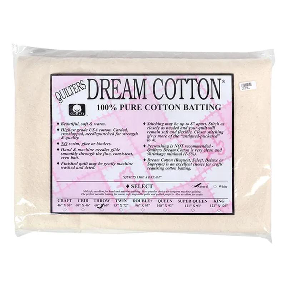 Quilter8217s Dream Batting Select Natural Dream Cotton Mid Loft Batting N4
