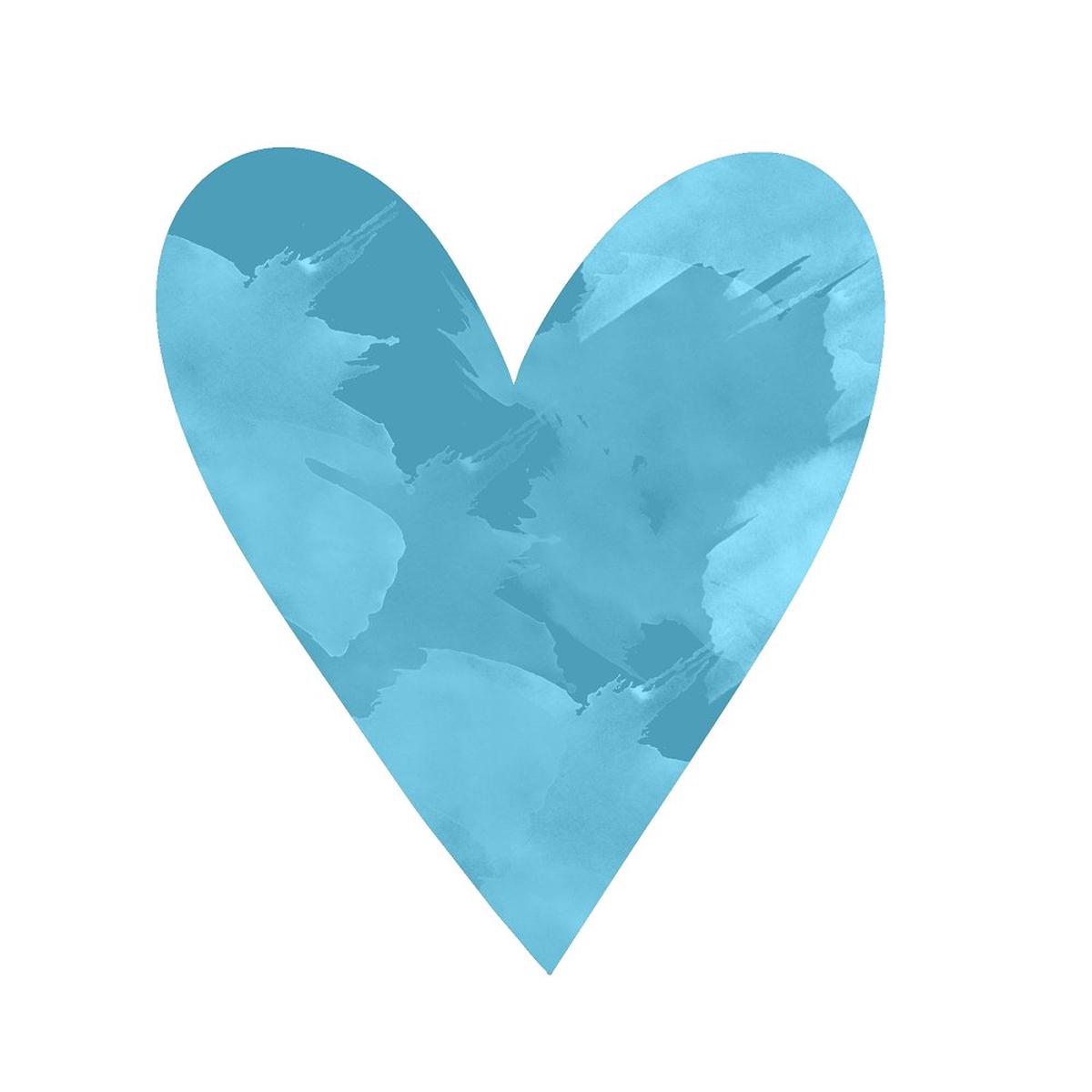 Watercolor Heart Fabric Panel - Blue