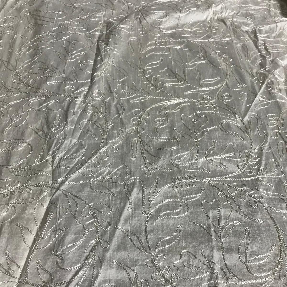 Ivory Embroidered Floral - Silk Dupioni Fabric - By the Yard (45" wide)