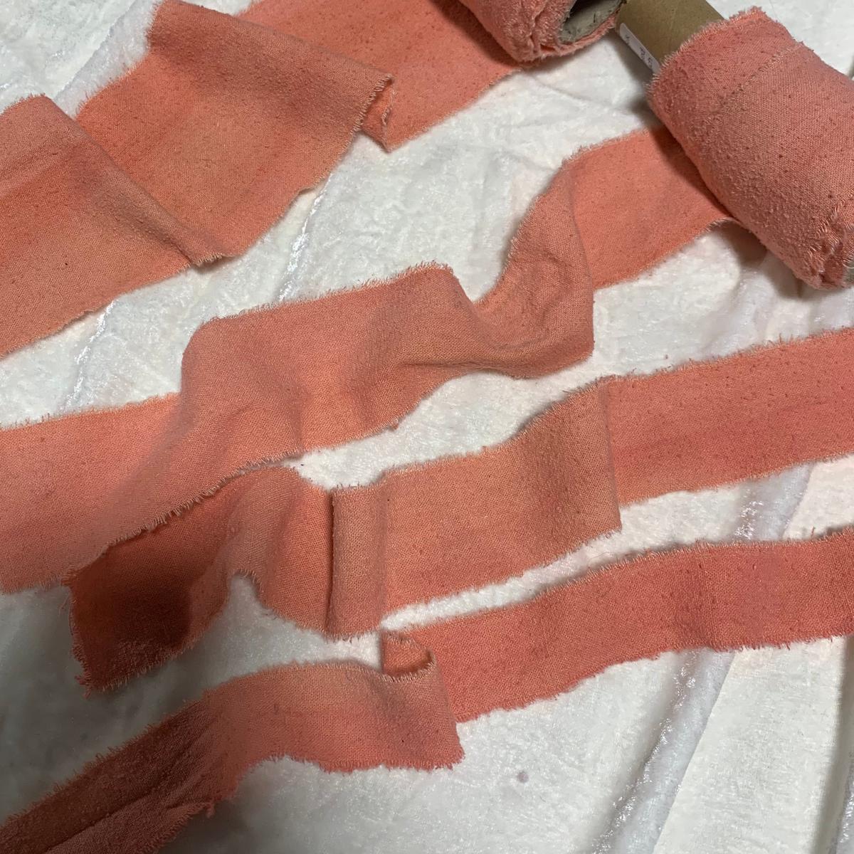 Hand Dyed Peach Pink 100% Silk Noil Ribbon