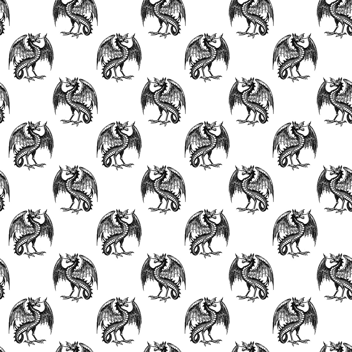Monochrome Dragons Fabric
