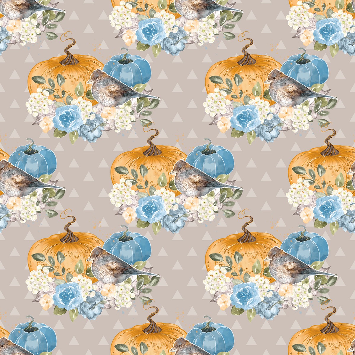 Pumpkin Birds Triangle Fabric - Gray