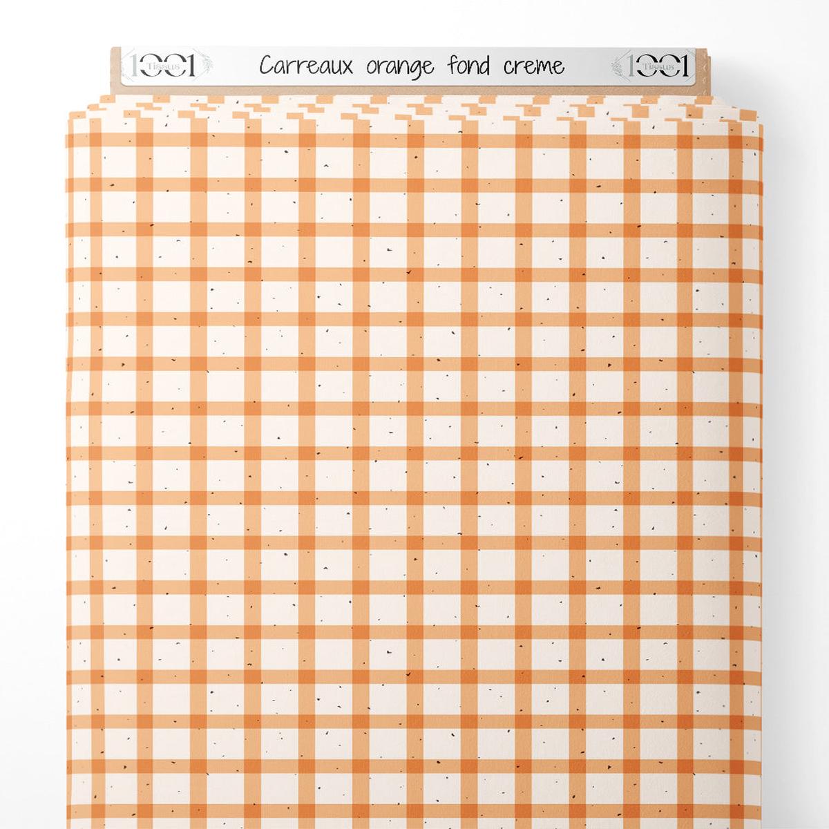 Tissu - Carreaux orange sur fond crme