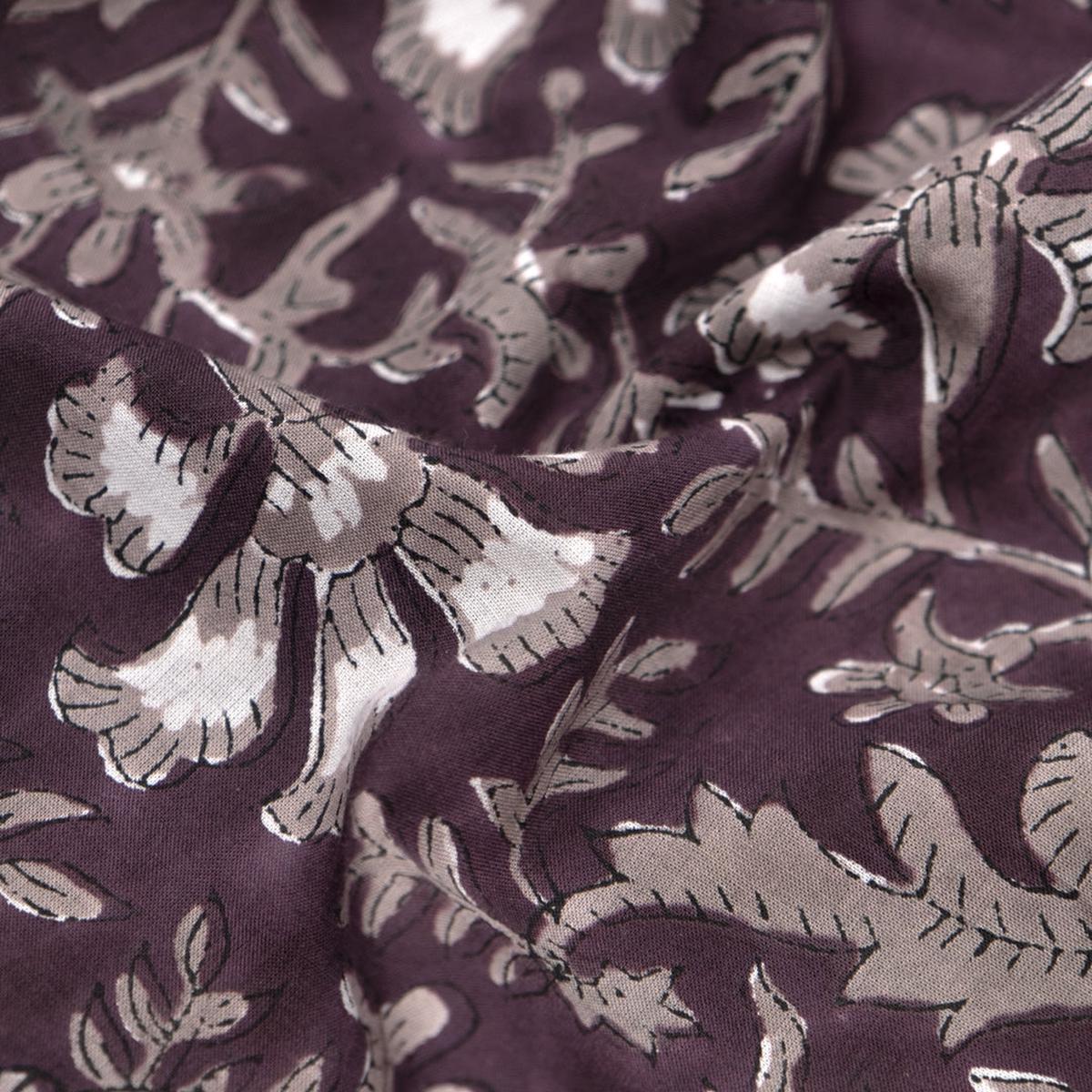 Vine Block Printed Organic Cotton Batiste - Boysenberry/Taupe/White