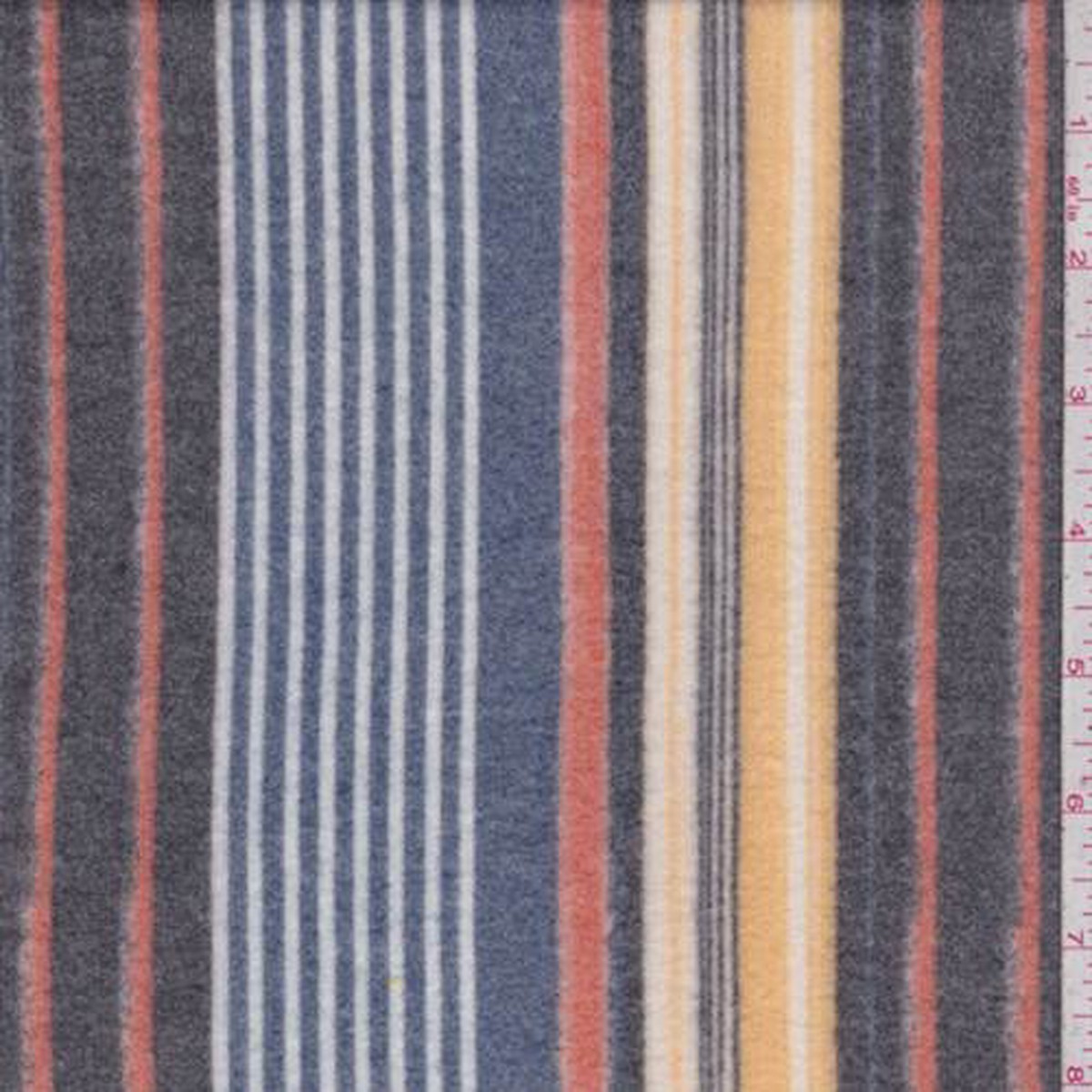 1 7/8 YD PC-Denim Blue/Charcoal/Yellow Stripe Faux Cashmere Knit Fabric