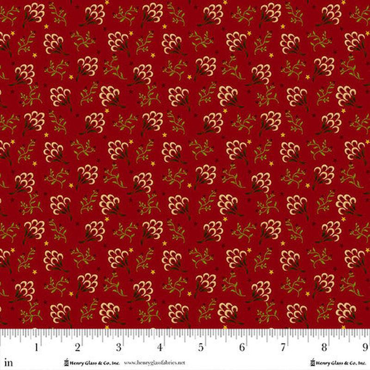 Fabric Henry Glass Cranberry Clover Blossoms Baubles 038 Balsam by the Quarter Yard 984-88