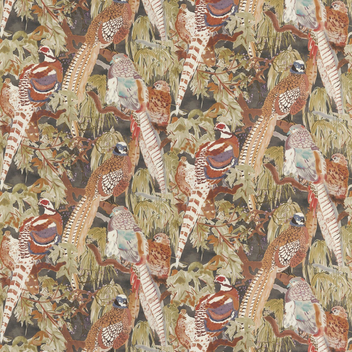 Game Birds Linen - Charcoal