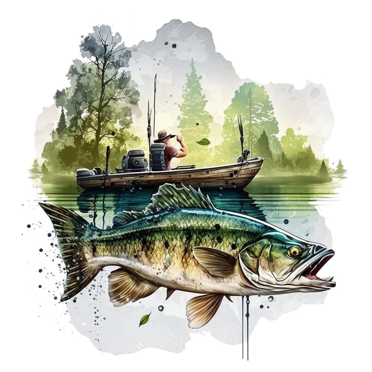 Gone Bass Fishing Scene #1 Fabric Panel