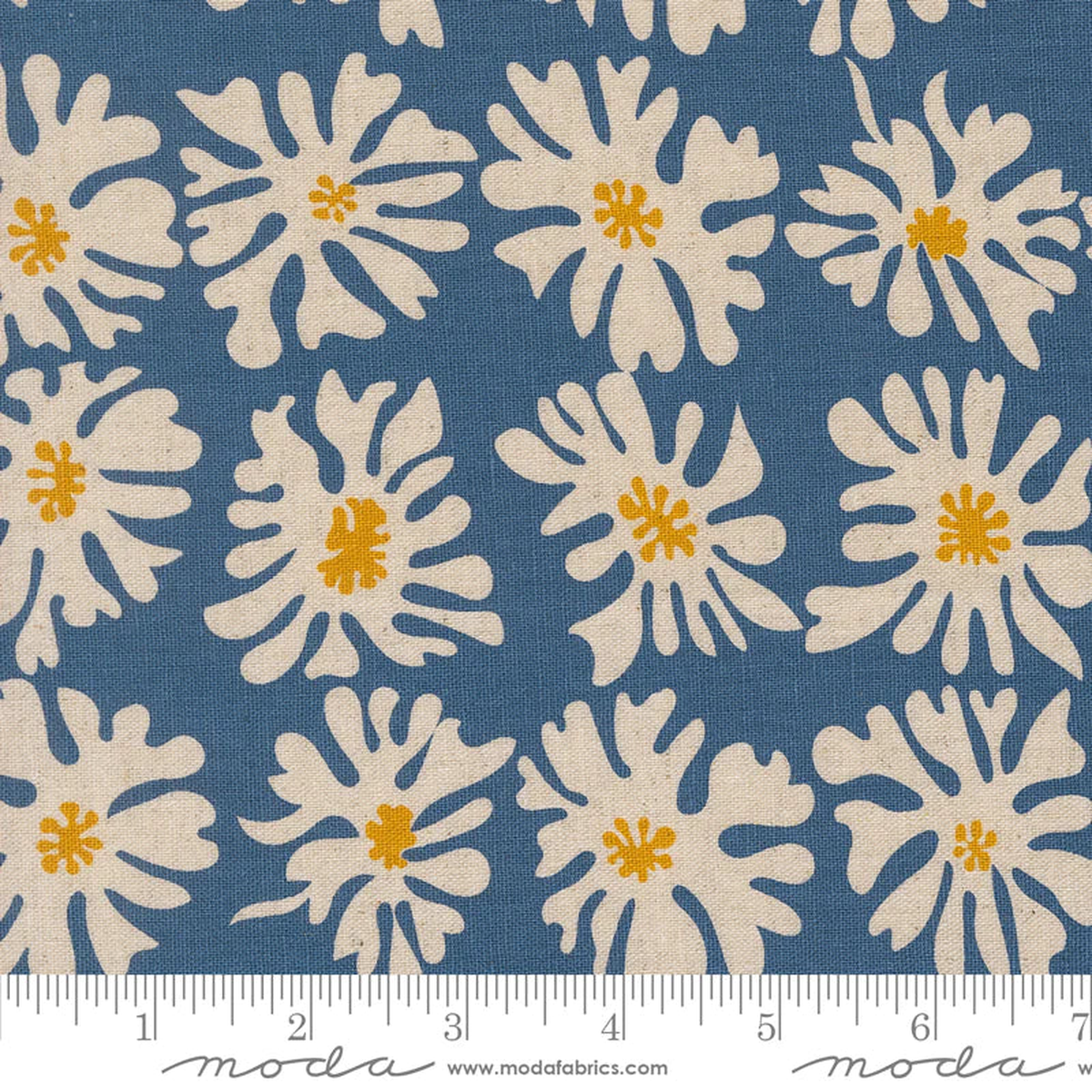Printed Cotton Linen Mix - Zen Chic - Urban Whisper - Bloom Florals - Denim