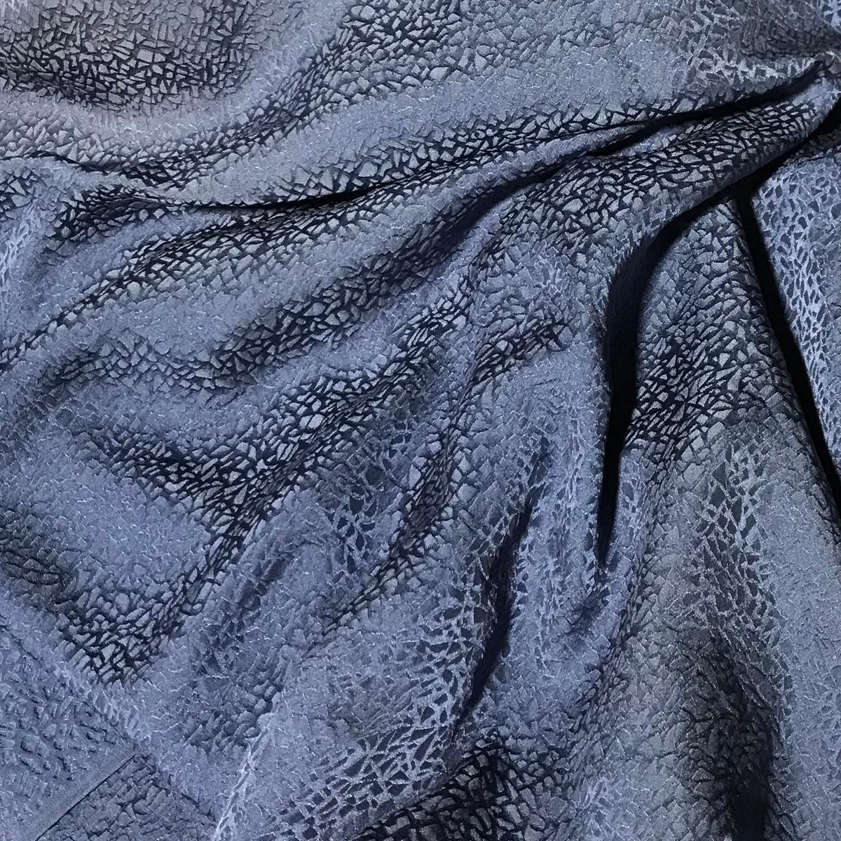 Dark Denim Blue Pebbles - Hand Dyed Silk Jacquard - 1/4 Yard x 45"