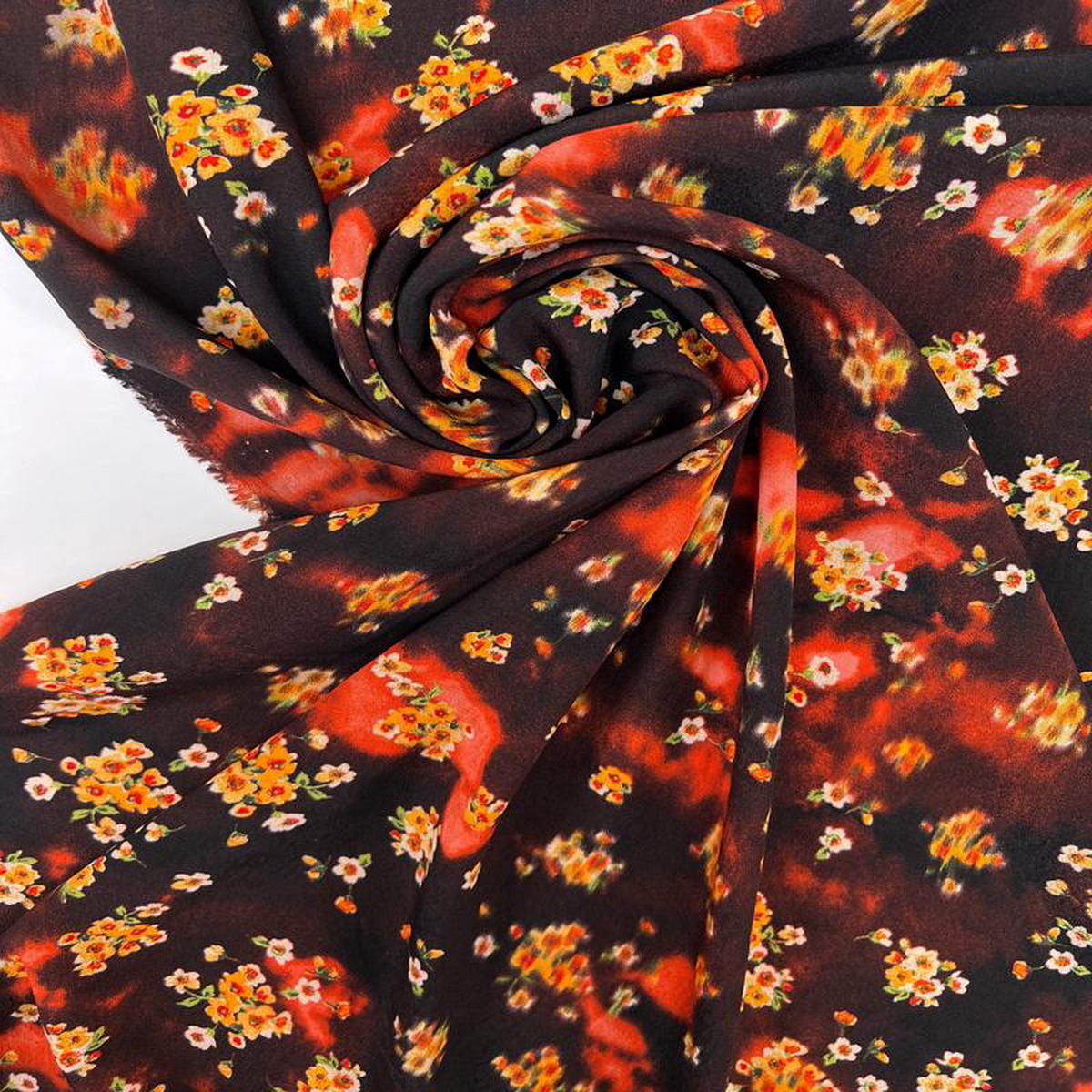 Printed Brown Orange Viscose Crepe