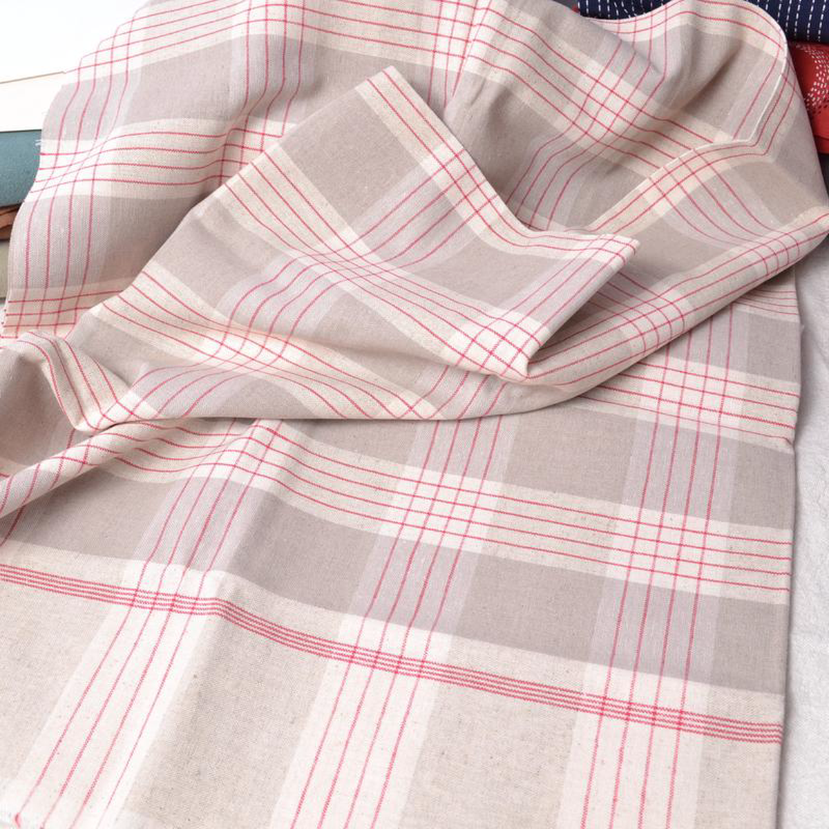 Vintage Style Cotton Fabric Red Stripe
