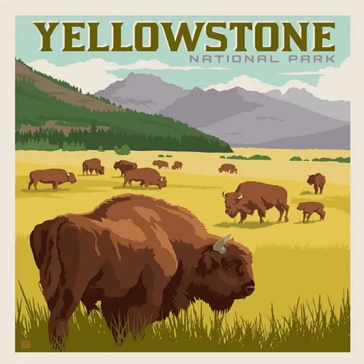 Yellowstone National Park Poster Panel 36" x 43.5" Cotton Fabric