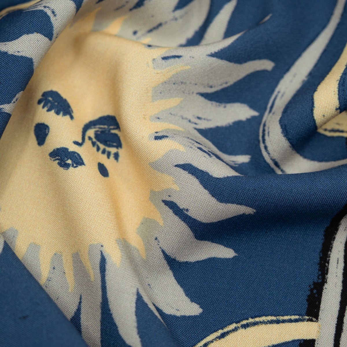 Celestial Bodies Printed Viscose Challis - Ocean/Black/Vanilla