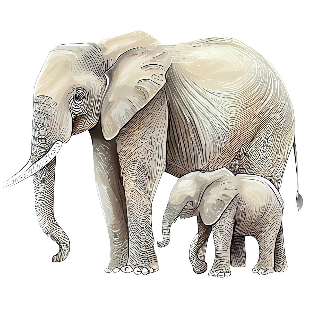 Mom Baby Elephant Fabric Panel