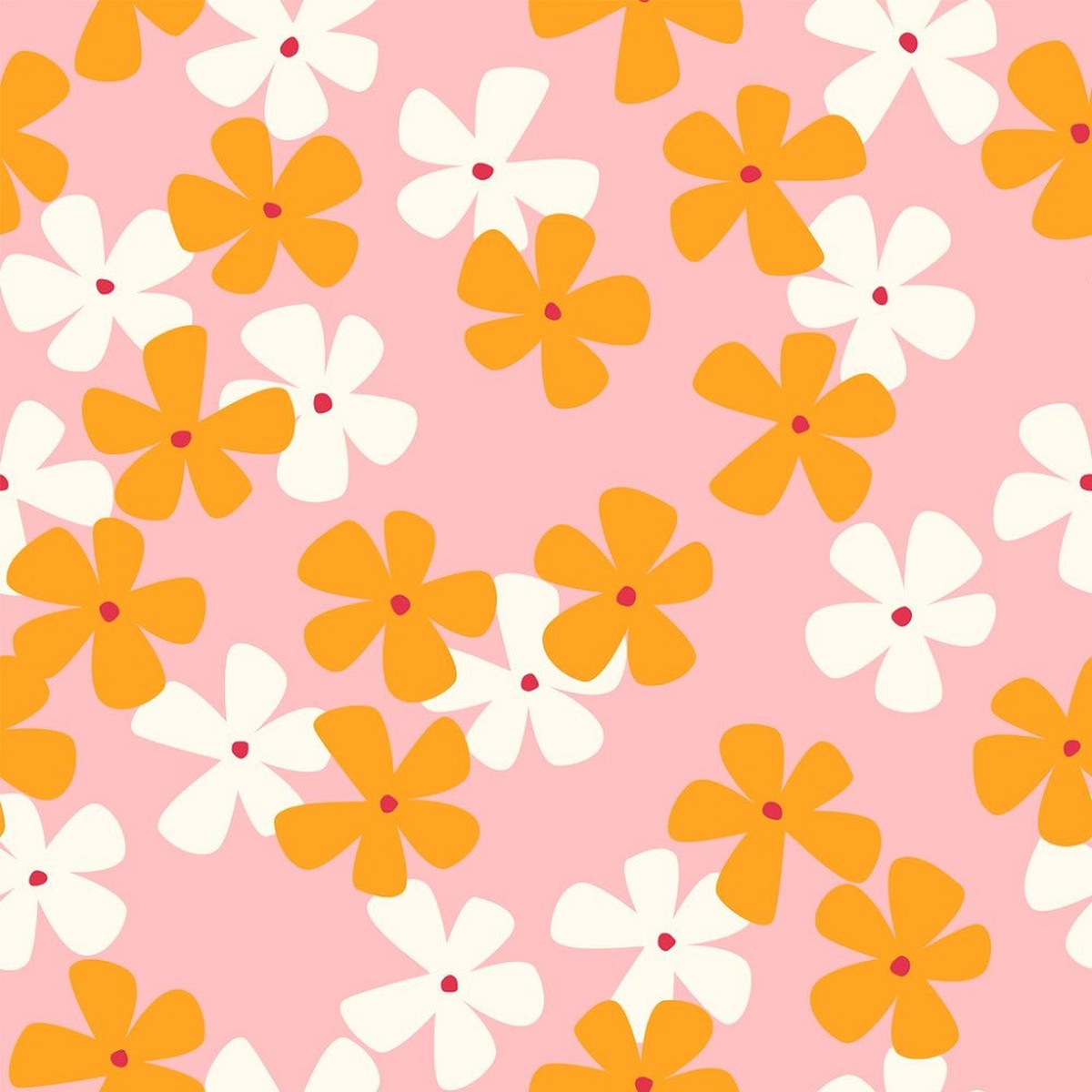 Retro Botanical Floral Fabric - OrangePink