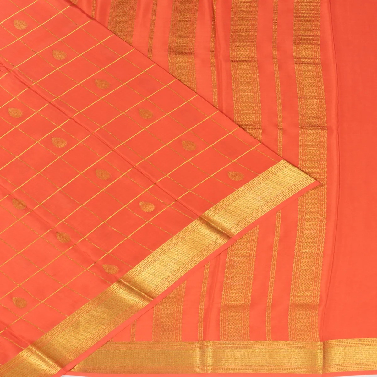 Binny Silk Checks And Butta Orange Saree