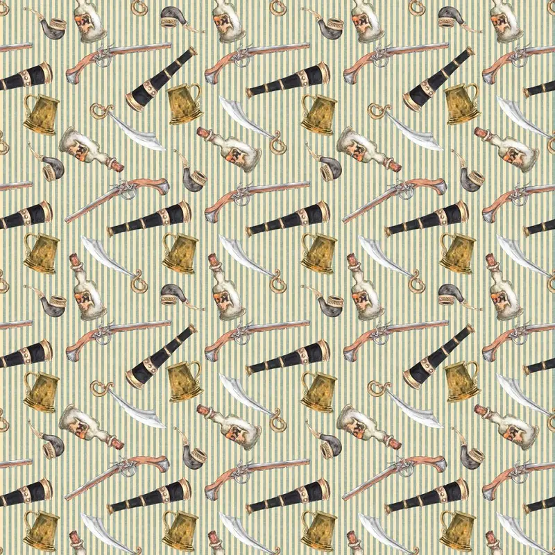 Pirate Adventure Allover Fabric - Green Striped