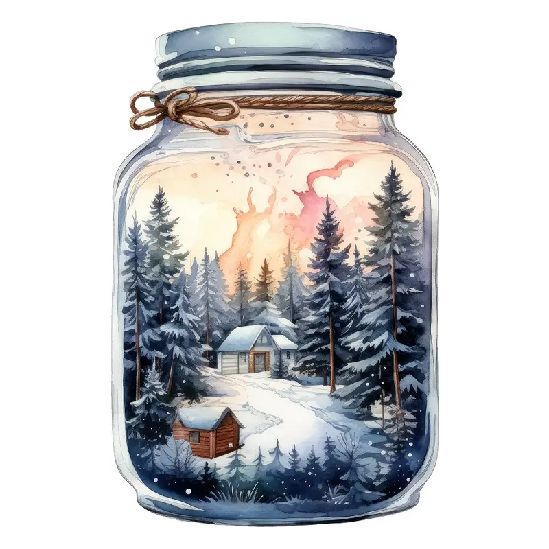 Christmas House with Shed in a Jar Fabric Panel