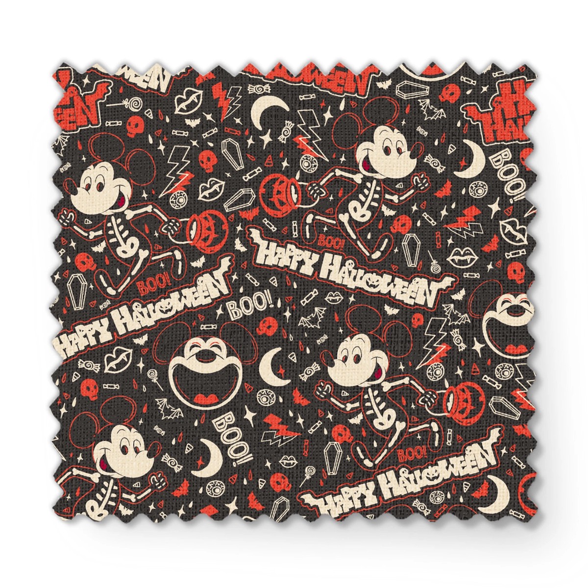 Disney Mickey Mouse Halloween Vintage Skeleton Fabric