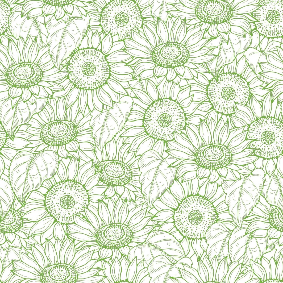Outlined Sunflower Fabric - Spring Green