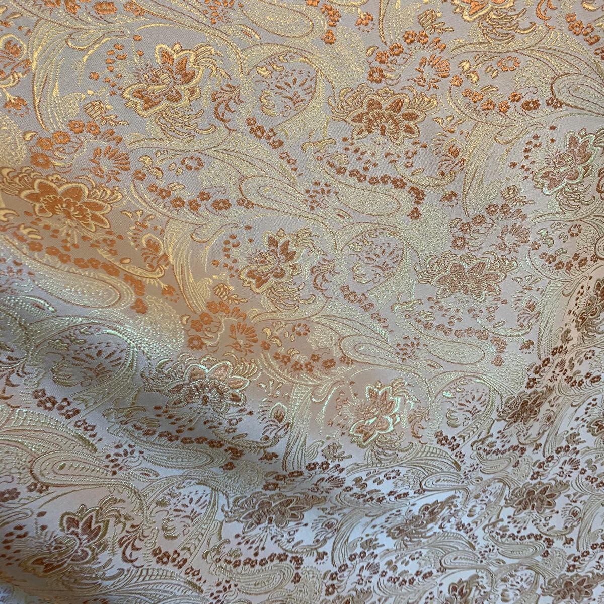 Gold Floral Paisley - Faux Silk Brocade Jacquard Fabric 19"x23" Remnant
