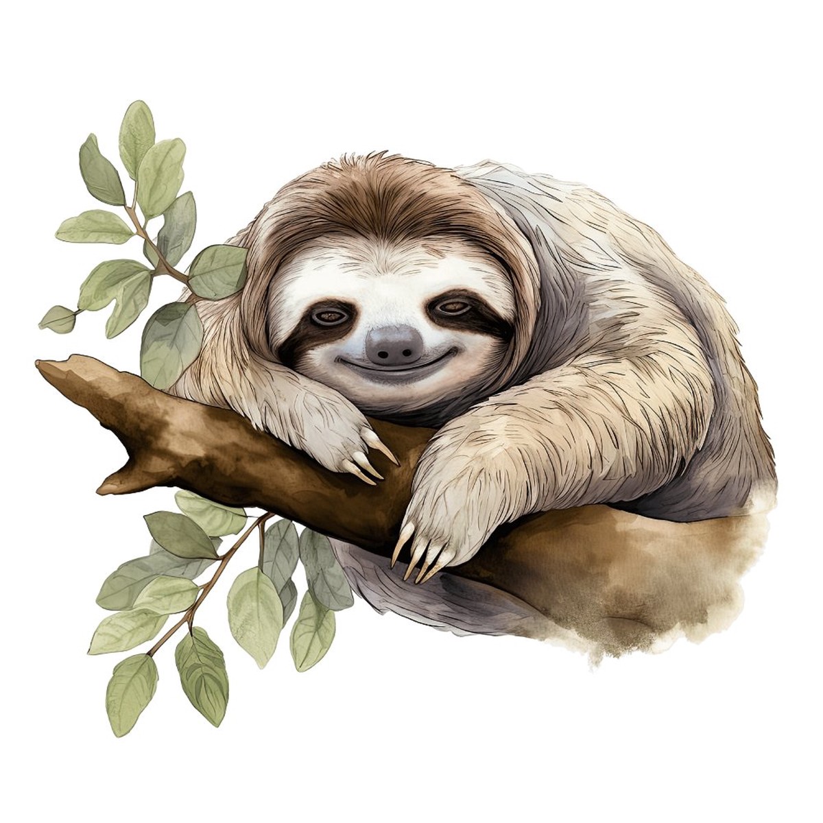 Hand Drawn Sloths Sleeping 3 Fabric Panel