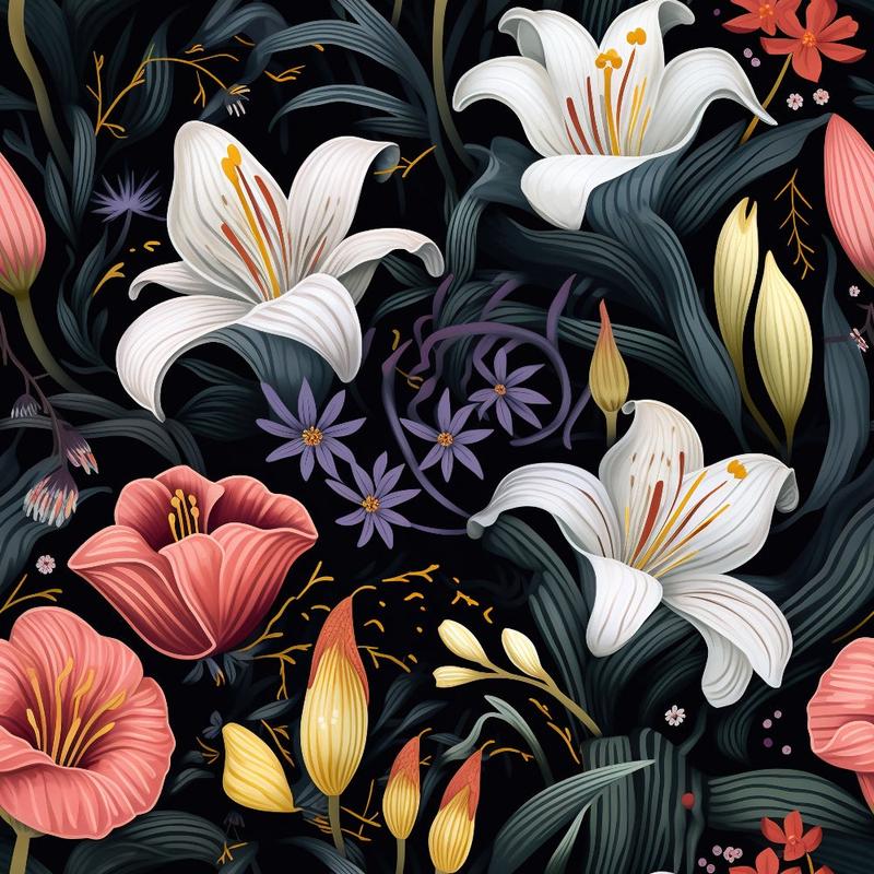 Midnight Floral Garden Pattern 5 Quilting Cotton Fabric